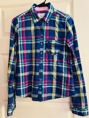 Abercrombie & Fitch Women’s Small Blue Multicolor Plaid Button-Down Shirt NWT